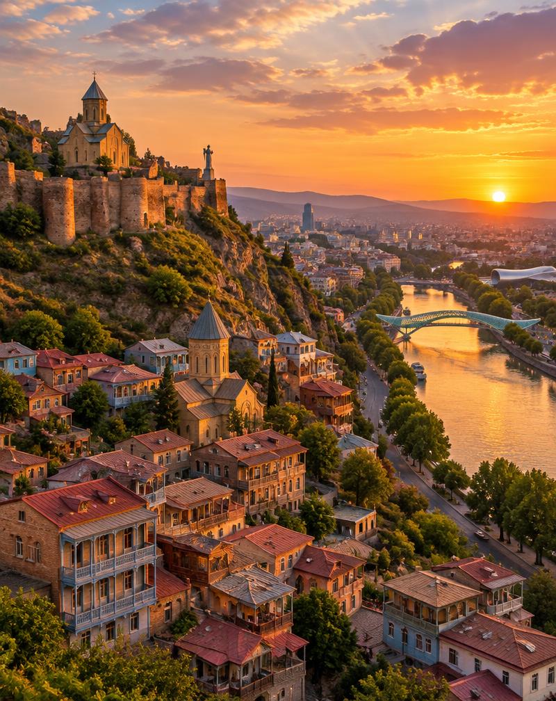 Tbilisi: old town with Narikala fortress and the Mtkvari River