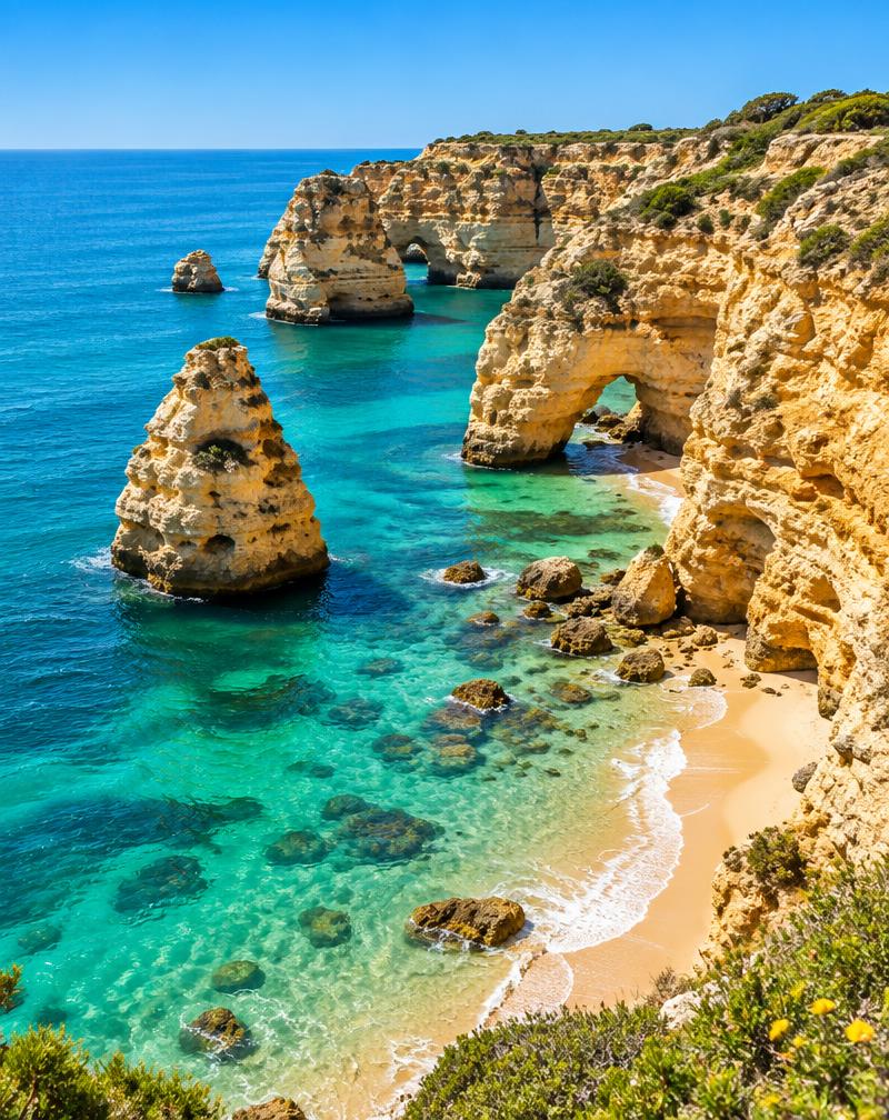 Algarve: golden cliffs and turquoise water at Praia da Marinha