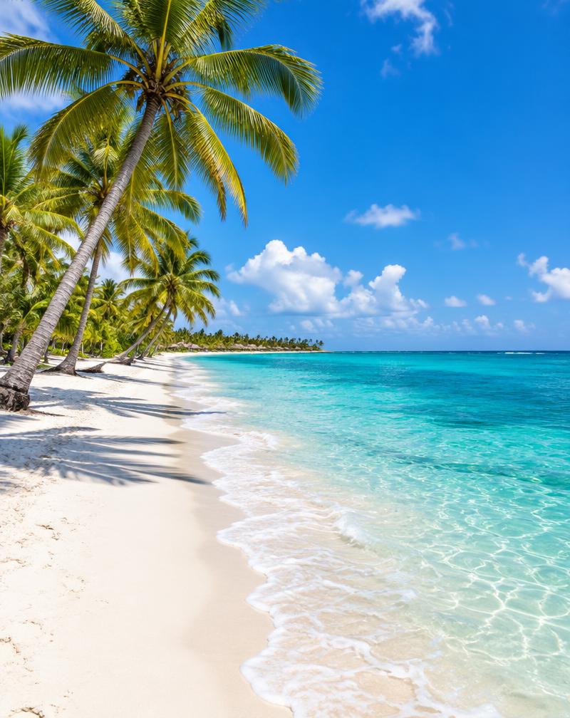 Punta Cana: white sand beach with palm trees and turquoise sea